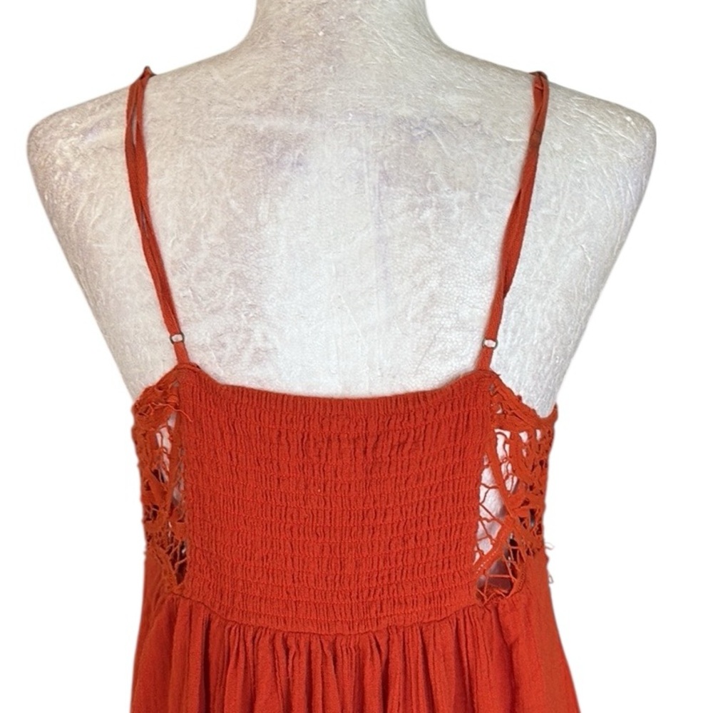 Free People Elaina Orange Crochet Gauze Asymmetrical Maxi Dress in Tangerine - L - Picture 11 of 16